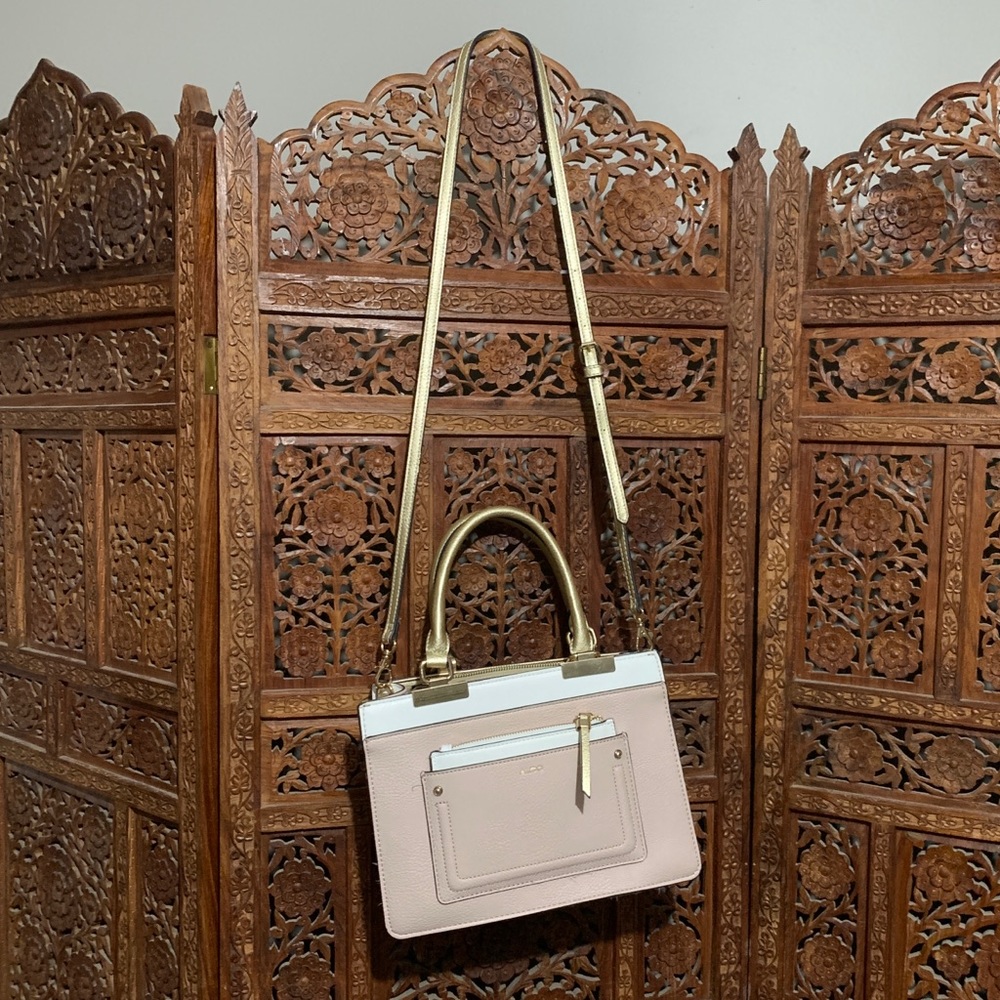 Aldo crossbody purse pink white with gold details